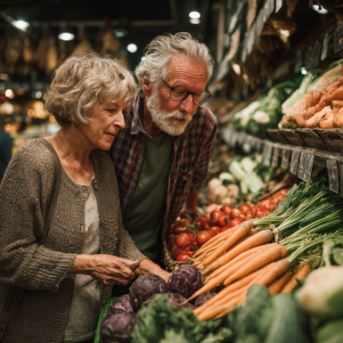 Літня жінка готує здорову їжу